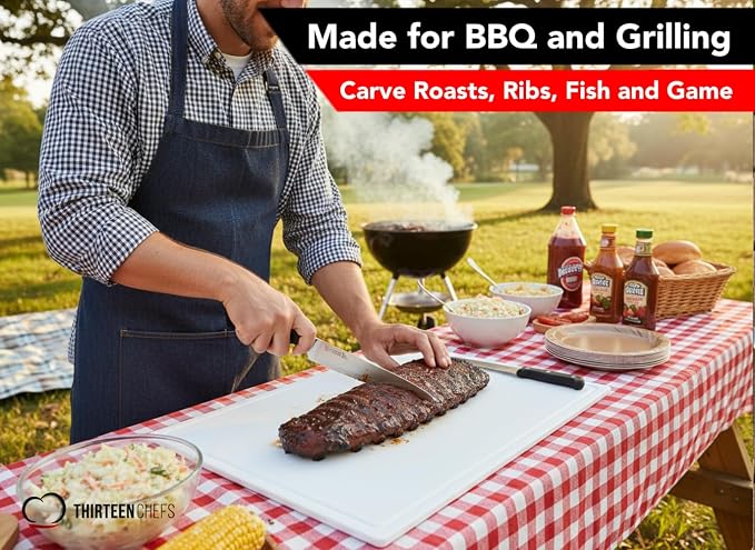 Thirteen Chefs Extra Large 30x18 Inch Cutting Board with Juice Groove - Great for Carving, Fish, Meat and Game – 1/2 Inch Thick White HDPE Plastic, 10 pounds