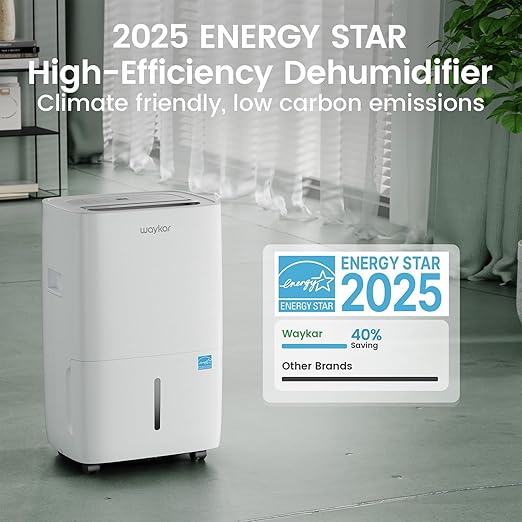 Waykar 80 Pints Energy Star Dehumidifier for Spaces up to 5,000 Sq. Ft at Home, in Basements and Large Rooms with Drain Hose and 1.14 Gallons Water Tank