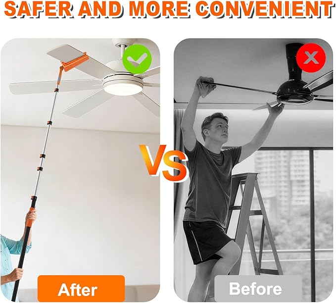 SISIUPASSIE 30FT Reach Ceiling Fan Cleaner Duster, Ceiling Fan Blade Cleaner with Extension Pole, Washable & Replaceable Microfiber Feather Duster Kits