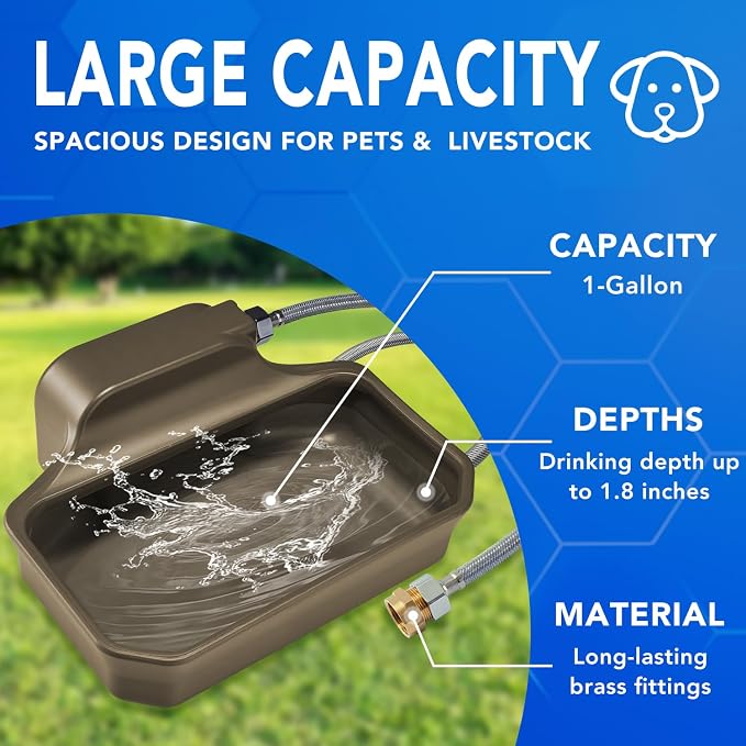 PETTEN Auto Fill Dog Water Bowl, Outdoor 1Gal/3.75L Automatic Dispenser | Auto-refill float valve,no electricity.3.75L for dogs/cats&livestock.3/4"GHT hose connection.Food-grade HDPE,durable