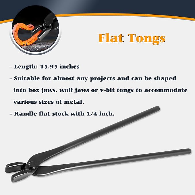 Blacksmith Tongs - V-Bit, Blade, Flat, Wolf Jaw Forge Tong (4PCS) | Assembled Steel Knife Making Tong Set for Blacksmithing Bladesmith Bladesmithing