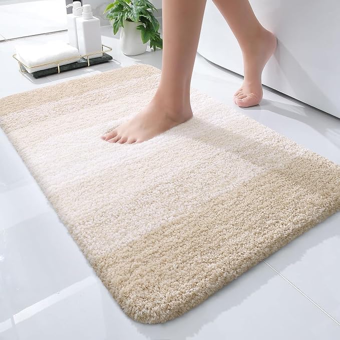 OLANLY Small Bathroom Rugs Mat 24x16, Extra Soft Absorbent Microfiber Bath Rugs, Rubber Backing, Quick Dry, Washable Bath Mats for Bathroom Floor, Tub and Shower, Home Decor Accessories, Light Beige