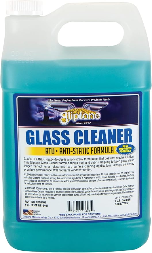 Gliptone Glass Cleaner, 1 Gallon | Ready-to-Use, Anti Static/Non-Streak Formula, Repels Lint & Dust, Safe for All Glass and Hard Surface Applications