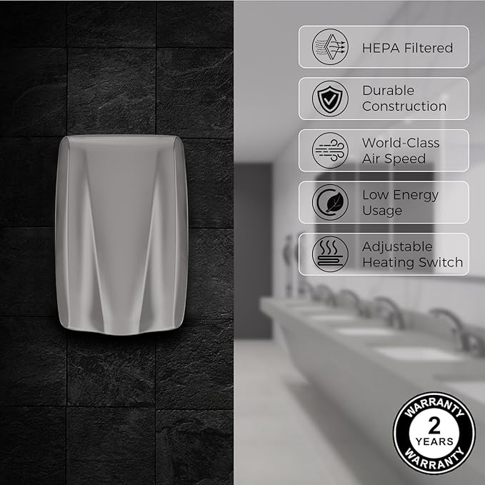 stardrix UL Approved Stainless Steel Bathroom Hand Dryer with HEPA Filter, Heavy Duty Automatic Electric High Speed Hand Dryer for Commercial Restroom, Brushed