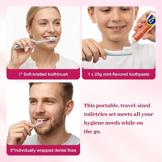Travel Toothbrush Kit Includes Travel-Sized Toothbrushes, 25g Travel Toothpaste, 5 Floss Picks, a Travel Toothbrush Holder, Ideal for Home, Hotels (Blue, Green, Pink, Black, 20-Pack)