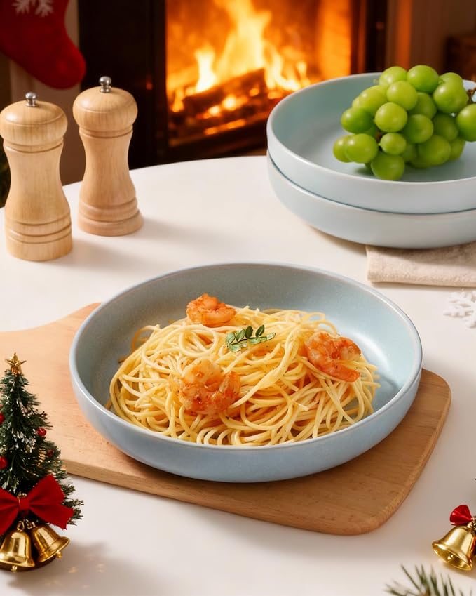 famiware Milkyway 33 oz Bowl Set, Pasta Bowls Set of 6, Salad Bowls Perfect for Your Friend for Housewarming, Thanksgiving, Christmas, Light Blue
