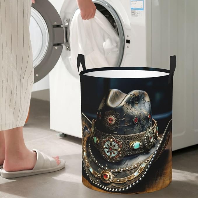 American West Rodeo Hat Large Foldable Laundry Basket Hamper,Storage Basket Bin With Handles,For Bathroom,College