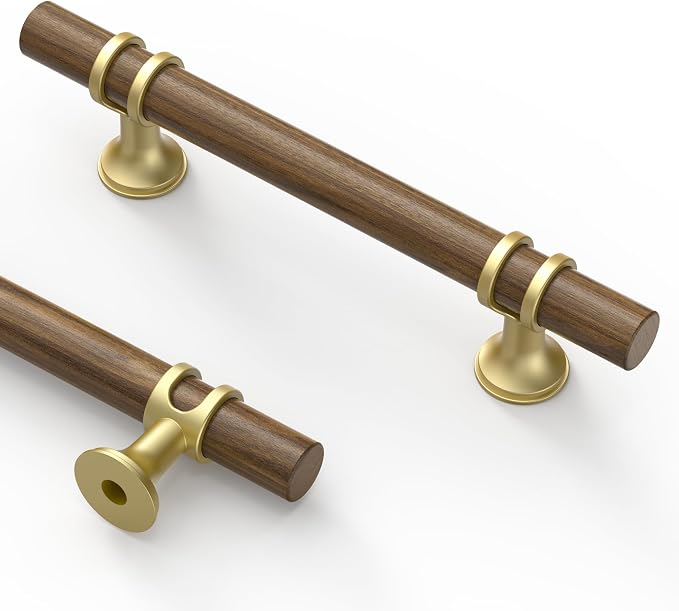 Asidrama 10 Pack 3.75 Inch(96mm) Wood and Gold Cabinet pulls Kitchen Cabinet Handles, Cabinet Pulls Kitchen Cabinet Hardware for Cupboard Drawer Pulls