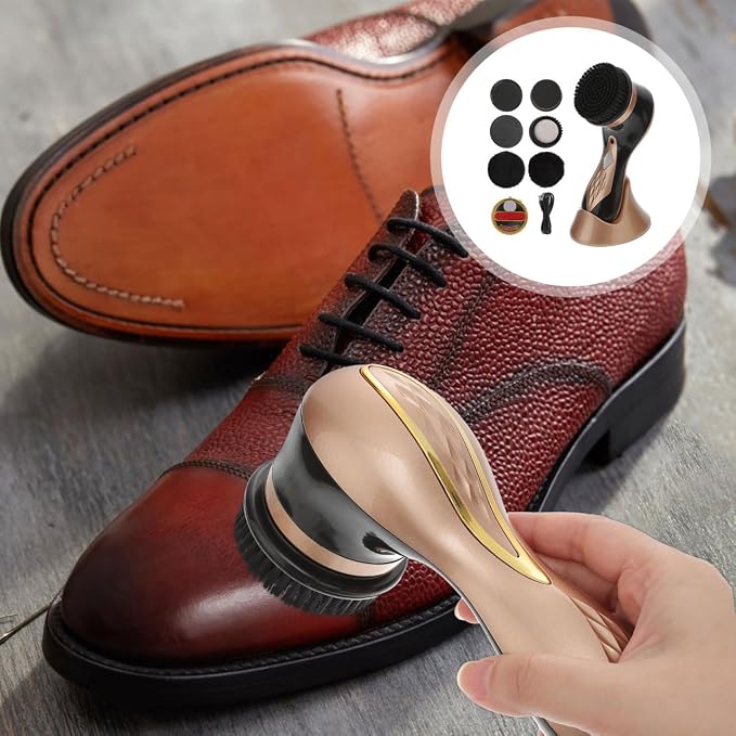 SOLUSTRE Electric Shoe Shine Kit - Mini Portable Handheld Shoe Cleaner with Brush & Polisher for Leather Bag Sofa