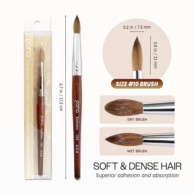 pana USA Acrylic Nail Brush100% Pure Kolinsky Hair Mahogany Wood Handle with Silver Ferrule Round Shaped Style (Size # 10, Mahogany)