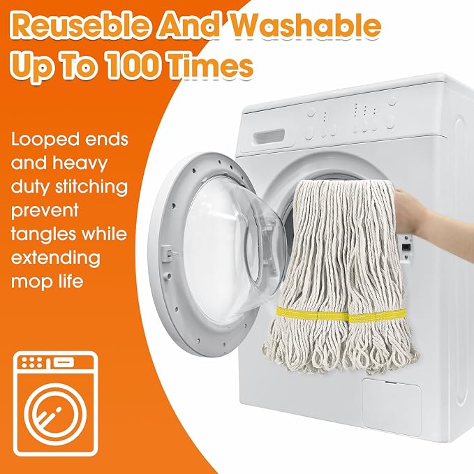 Eccliy 6 Pack Commercial Mop Heads Replacement Heavy Duty 18 oz Loop End Cotton String Wet Mop Refills Washable Absorbent Reusable for Industrial Home Tile Wood Concrete Floor (White,Yellow)