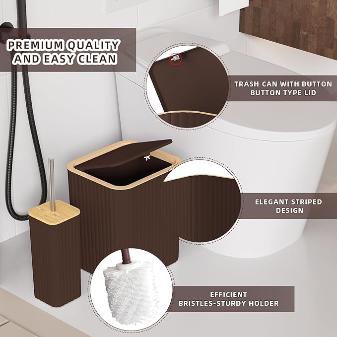 XLHOMO Bathroom Set - Elegant Brown Bathroom Set, 10PC Brown Bathroom Accessories Set, Bathroom Sets with Toilet Brush, Bathroom Trash Can