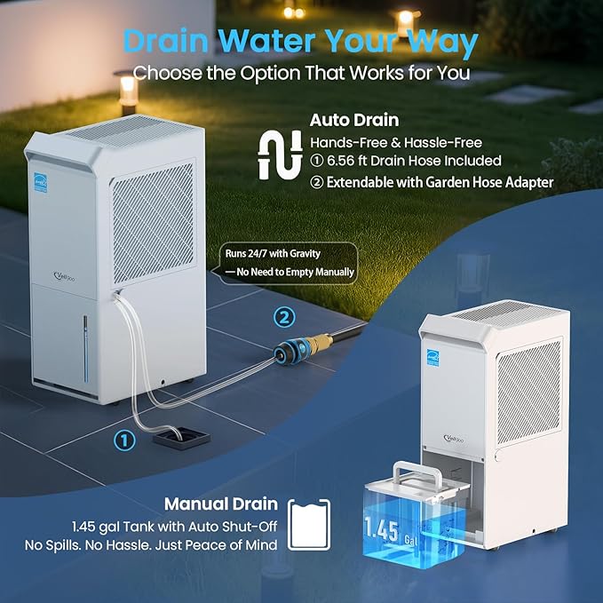 5,000 Sq.Ft Energy Star Dehumidifier, Vellgoo Max 100 Pint/D Smart Compressor Dehumidifier for Basement with Drain Hose, for Home,Large Rooms