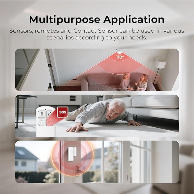 Wireless Home Security System, 8-Piece DIY Kit, No Monthly Fees, WiFi & 4G, Instant App Alerts, Works with Alexa & Google, Door Sensors, Motion Detection, Remote Control