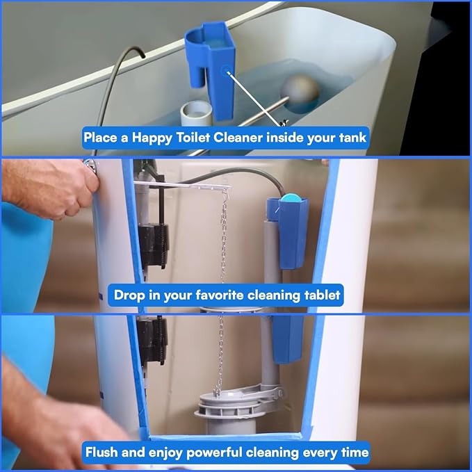 Happy Toilet Cleaner Original Toilet Bowl Tablet Holder Automatic Toilet Bowl Cleaner - Easy to Install Toilet Tablet Holder, Auto Toilet Cleaning System in Tank Caddy, Septic Safe Flush, Made in USA