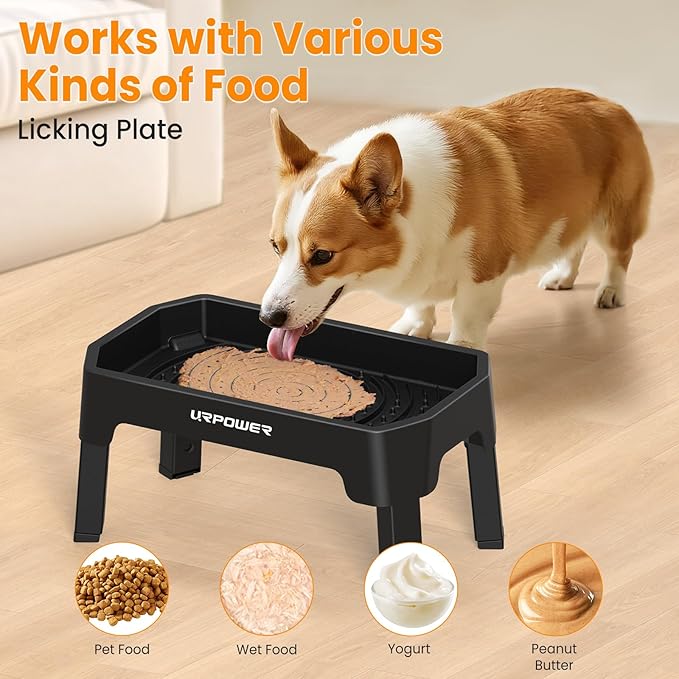 URPOWER 3-in-1 Elevated Dog Bowls with Slow Feeder & Licking Plate | 4 Height Adjustable Raised Stand with 2 Stainless Steel Food Bowls & Licking Plate for Small, Medium & Large Dogs
