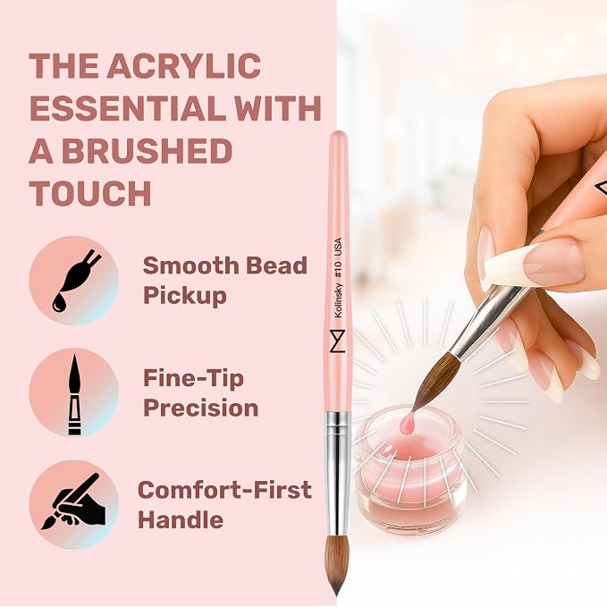 Majesti Pink Acrylic Nail Brush - Professional Kolinsky Acrylic Nail Brush- Handcrafted Nail Tool Supplies - Long Lasting, Professional Nail Art - Comes in 6 Sizes