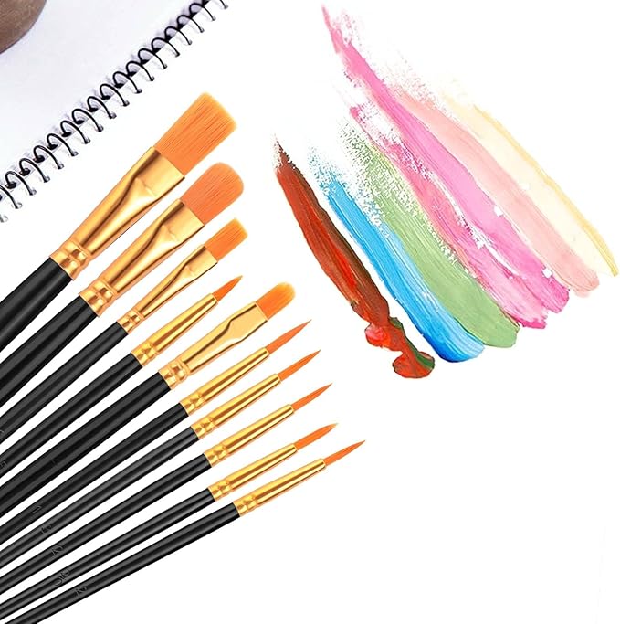 Acrylic Paint Brush Set, (20 Packs /200 pcs) Nylon Hair Brushes for Oil and Watercolor, Perfect Suit of Art Painting, Best Present for Painting, Black