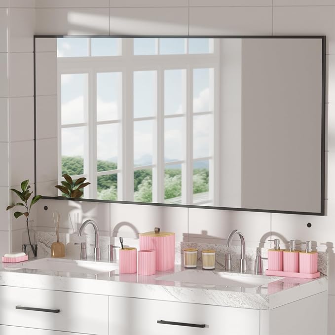 Bathroom Accessory Set - Pink Bathroom Set, 12PC Bathroom Accessories Set, Pink Bathroom Accessories Set, Mini Trash Can, Toilet Brush, Trash Can & Soap Dispenser