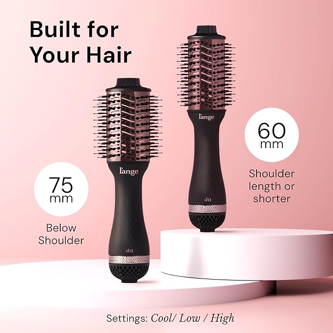 L'ANGE HAIR Le Volume 2-in-1 Titanium Blow Dryer Brush | Frizz Control Blowout Hair Dryer Brush For Drying And Straightening | Volumizing Hot Air Styler For All Hairstyles | Oval Barrel | Black - 75mm