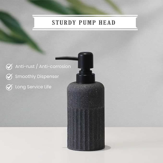 INIUNIK Bathroom Accessory Set - 6 Pieces Bathroom Accessories Set Complete with Soap Dispenser, Toothbrush Holders, Tumbler, Vanity Tray and 2 Qtip Holder for Home Organizer and Decor, Dark Grey