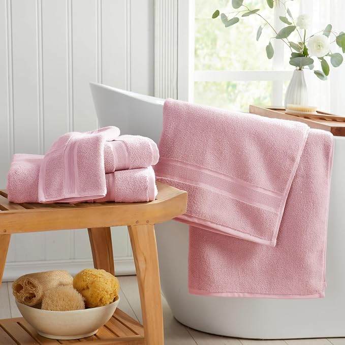Luxury Bamboo Rayon Oversized Bath Towel Set | 2-Pack | Ultra Soft | Pink | 35% Bamboo Rayon - 65% Zero Twist Cotton | Absorbent Quick-Dry Towels for Bathroom | Ultra Soft | OEKO-TEX Standard 100