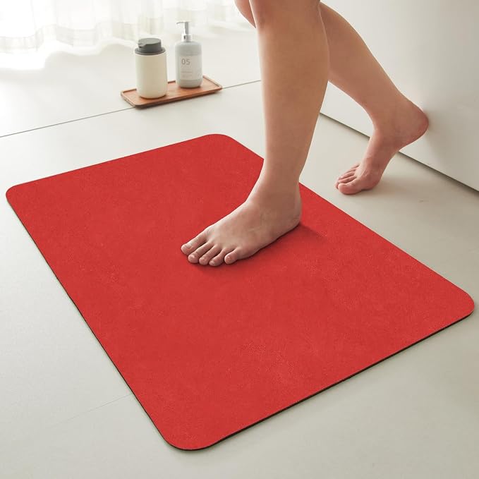 TYUU Bath Mat, Bathroom Rugs Non Slip Washable Thin Absorbent Quick Dry Bath Mat Fits Under Door Bathroom Floor Mat Perfect for Bath, Shower, or Sink 20"x48" Red