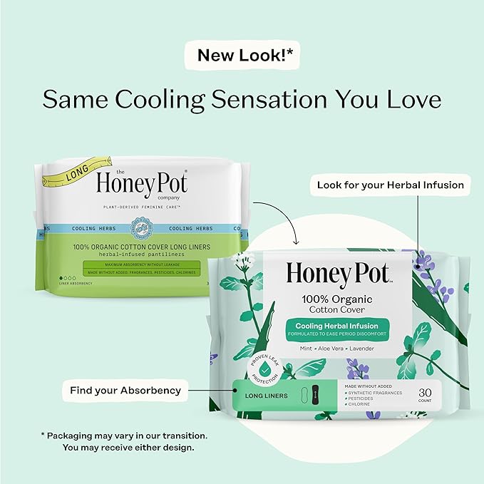 The Honey Pot Company - 120ct - Herbal Long Panty Liners for Women - Infused w/Essential Oils for Cooling Effect & Organic Cotton Cover - Feminine Care