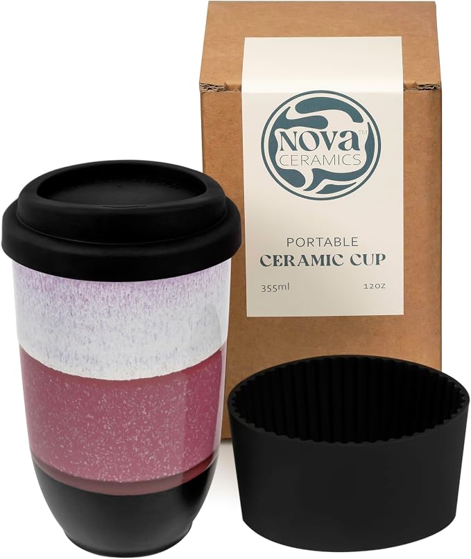 NOVA CERAMICS Coffee Travel Mug – Reusable Coffee Cup – Microwave & Dishwasher Safe Coffee Green Tumbler - Gifts For Women Men Him Her – 12oz – Eclipse