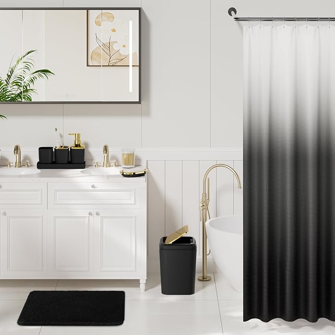 XLHOMO Bathroom Accessory Set - 24PCS Luxury Bathroom Accessories Set, Bathroom Sets with Shower Curtain and Rugs, Black Bathroom Set with Trash Can, Toothbrush Holder & Soap Dispenser for Home Decor