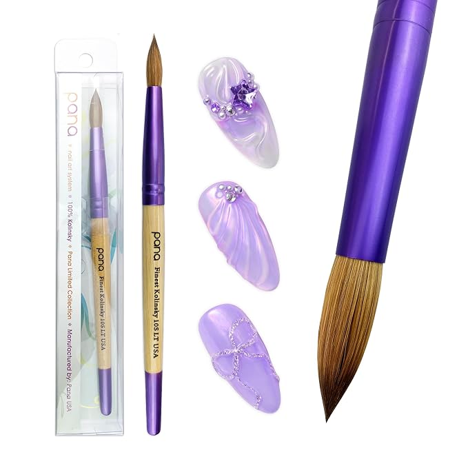 Pana USA Acrylic Nail Brush100% Pure Kolinsky Hair New LIMITED EDITION BEIGE PURPLE Wood Handle with Purple Ferrule Round Shaped Style (Size # 10)