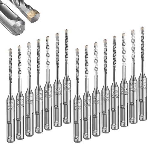 GEINXURN 15 PCS 5/32" x 4" Double Thread Rotary Hammer Drill Bits, Masonry Drill Bits Tool Set Carbide Tipped, Drilling in Brick, Stone and Concrete, Cement Walls