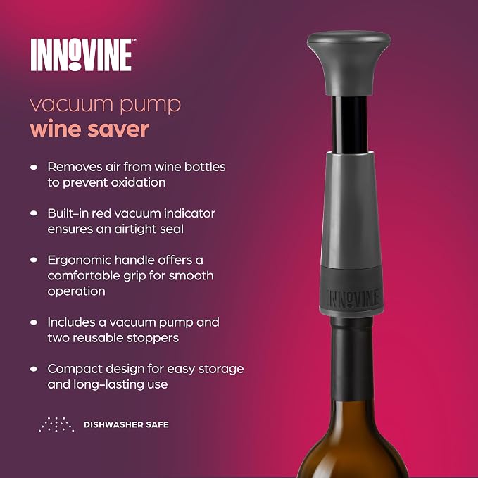 Chilled Wine Pro 5-Piece Gift Set, Graphite – Vacuum Pump Wine Saver with 2 Stoppers, Double-Hinge Waiter’s Corkscrew, Freeze Gel Wine Bottle Sleeve | Preserve, Uncork & Chill