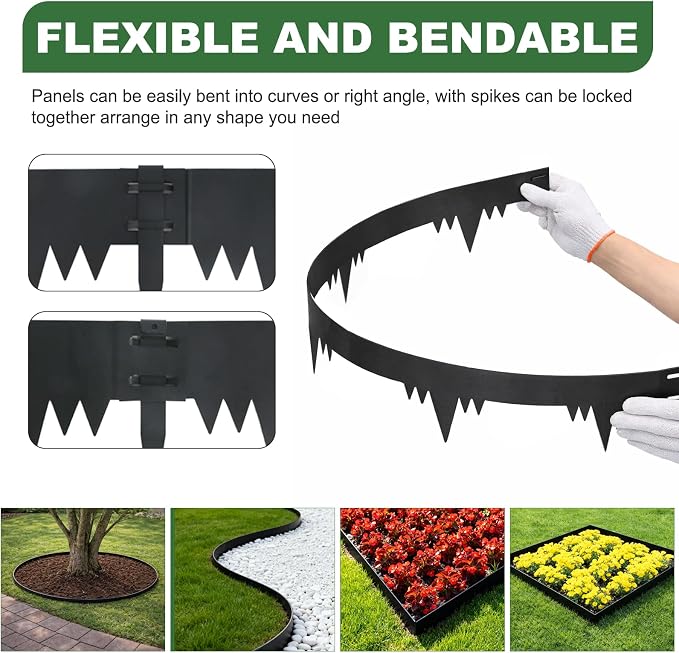 Metal Landscape Edging Border 10 Packs 42'' L x 5.5'' H, Galvanized Steel Garden Edging Border with 10 Stakes, Hammer-in Lawn Edging for Landscaping, Flower Bed, Yard, Pathway, Tree Ring (35ft Total)