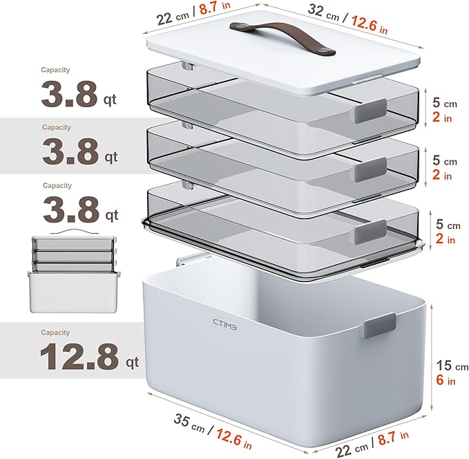 CTIME 4-Tier XL Medicine Organizer - Portable Medicine Cabinet with Leather Handle, Empty First Aid Kit for Home Organization Must, School, Dormitory, Travel, RV, Dorm, Ideal Elderly Gift