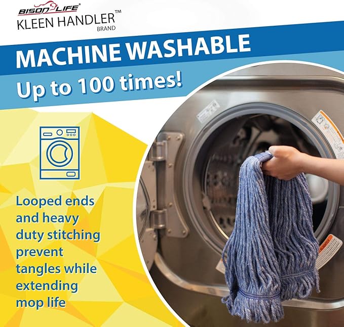KLEEN HANDLER General Cleaning Mop Heavy Duty Commercial Replacement, Wet Industrial Blue Cotton Looped End String Head Refill, 3 Count (Pack of 8)