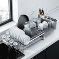 Kitsure Large Dish Drying Rack - Extendable Dish Rack, Multifunctional Dish Rack for Kitchen Counter, Anti-Rust Dish Drainers with Cutlery & Cup Holders 19.2"-26.7" L x 12.9" W, Sliver