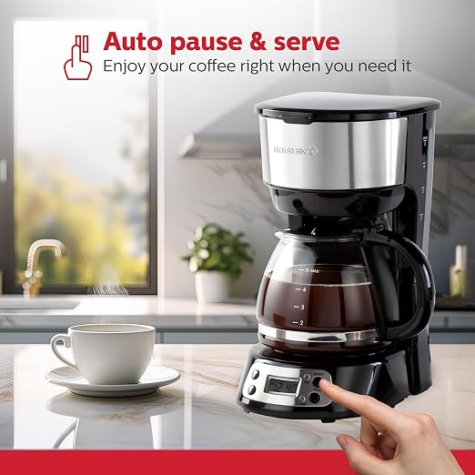 Holstein Housewares 5-Cup Programmable Coffee Maker, 25oz Drip Coffee Machine with Auto Brew Timer, Pause & Serve, Compact Design – Perfect for Home, Office & Dorm Use, Black