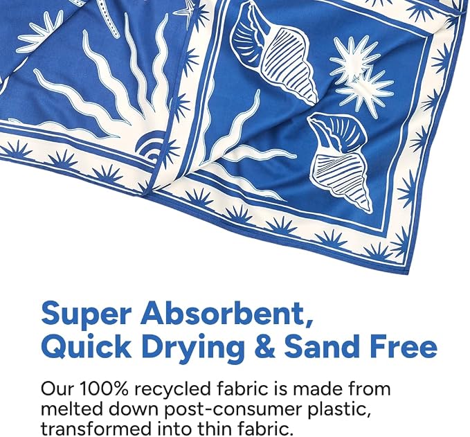 Dock & Bay Beach Towel - Quick Dry, Sand Free - Compact, Lightweight - 100% Recycled - Includes Bag - Ocean Treasure - Large (160x90cm, 63x35)