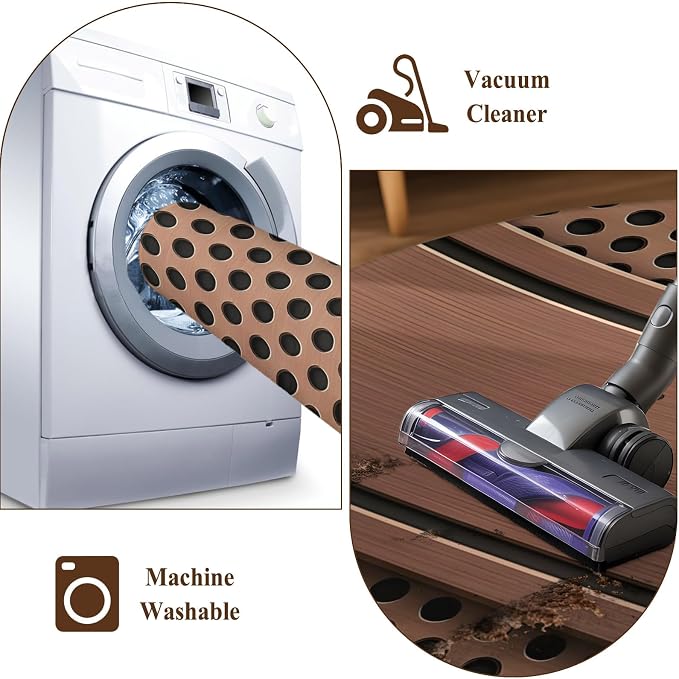 Kitchen Runner Rug 2 x 6 Ft, Brown Metal Hole Laundry Room Rugs Indoor Non Slip Washable, Copper Net Eye Hole Pattern Decorative Carpet Long Mat for Sink/Hallway/Living Room