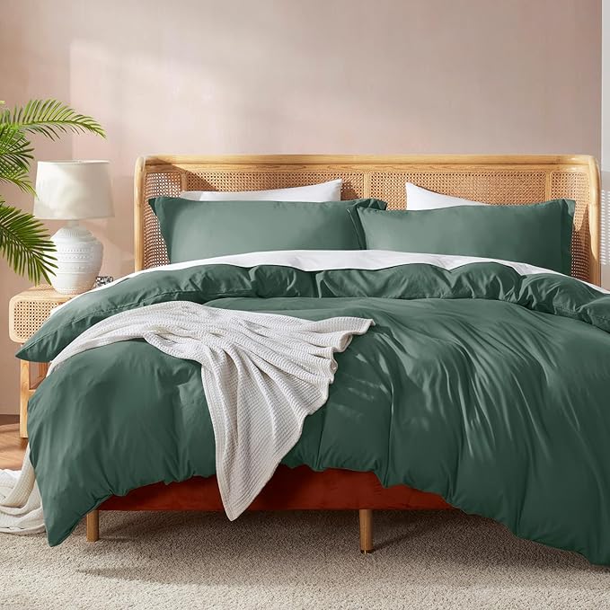 Nestl Forest Green Duvet Cover Full Size - Soft Double Brushed Full Size Duvet Cover Set, 3 Piece, with Button Closure, 1 Duvet Cover 80x90 inches and 2 Pillow Shams
