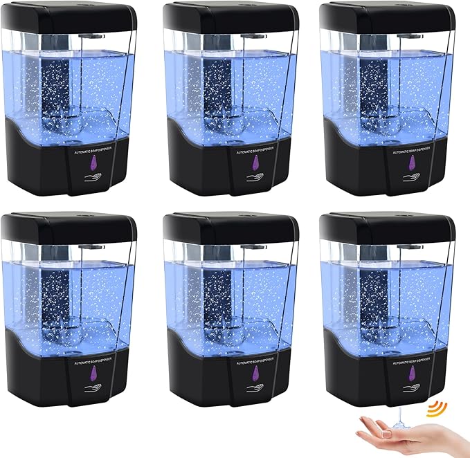 6 Pack Automatic Soap Dispenser,20oz/600ml Wall Mount Commercial Liquid Soap Dispenser Touchless for Bathroom,Kitchen,Hotel,Restaurant(Black)