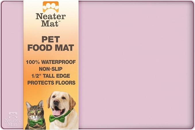 Neater Pet Brands Neater Mat Pet Mats for Food and Water, Cat & Dog Bowl Mat Waterproof Silicone, Feeding Tray, Dog Food Mats for Floors, Placemat w/Raised Edge for Under Bowls, 16” x 10”, Light Pink