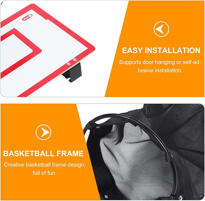 Basketball Hoop with Mesh Bag Laundry Hamper over Door for Dorm Rooms | Wood and Iron Build, Detachable Net, Adhesive Hook Setup, Blankets and Sports Gear