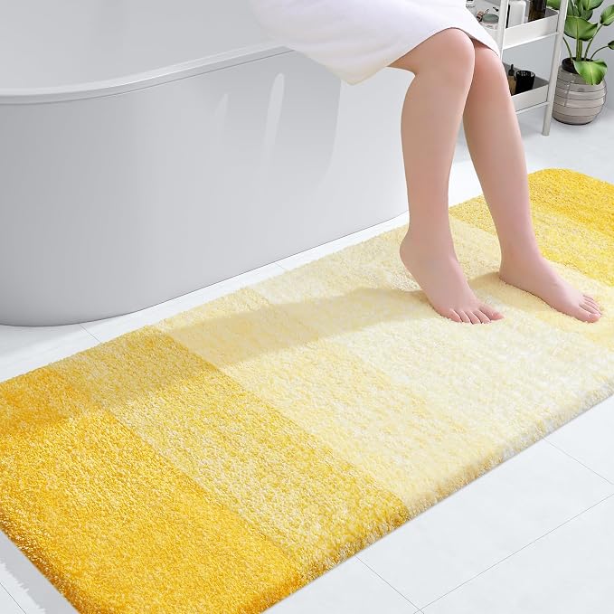 OLANLY Bathroom Runner Rugs Mat 59x24, Extra Soft Absorbent Microfiber Bath Rugs, Rubber Backing, Quick Dry, Washable Long Bath Mats for Bathroom Floor, Tub and Shower, Home Decor Accessories, Yellow
