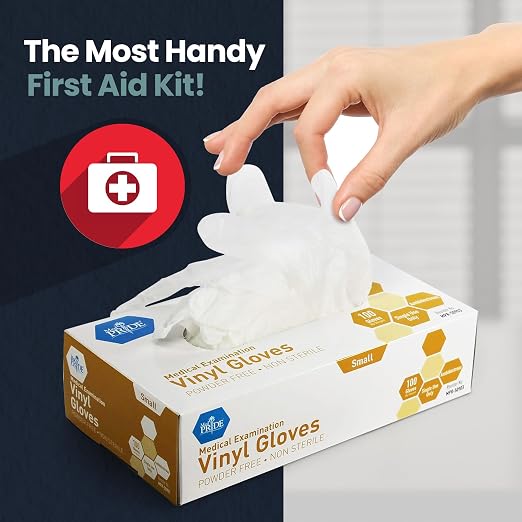MED PRIDE Vinyl Medical Exam Gloves,Powder & Latex-Free, Small, 100-Ct