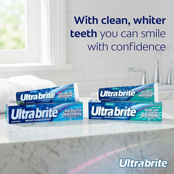 Ultra Brite Advanced Whitening Anticavity Fluoride Toothpaste, Clean Mint Flavor, 6 oz. (Pack of 12)