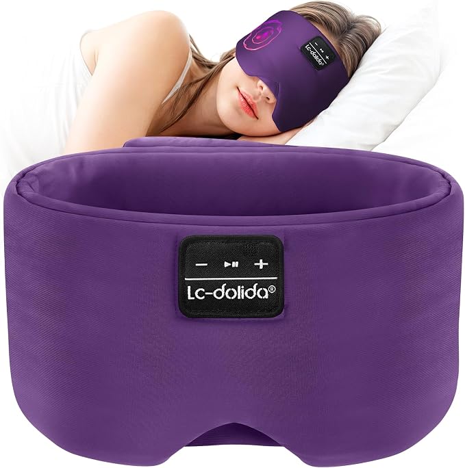 LC-dolida Bluetooth 5.4 Sleep Mask, Ice Silk Sleep Headphones for Side Sleepers, Adjustable Blackout Eye Mask with Bluetooth Headphones, Ultra-Soft Sleeping Mask for Women & Travel (Purple)
