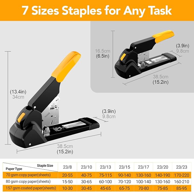 AFMAT Heavy Duty Stapler 220 Sheets, Large Staplers for Desk with 7000 Staples, 60% Reduced Effort, 50,000+ Uses, Jam Free, Adjustable Paper Depth, Metal Classroom Office Desktop Stapler, ES15