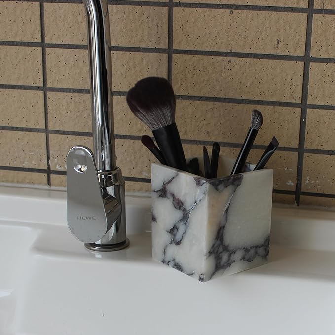 Calacatta Viola Marble Toothbrush Holders for Bathroom, Natural Marble Canisters, Makeup Brush Holder Countertop Organizer